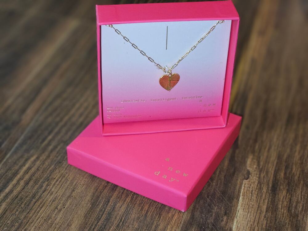 A New Day Gold Toned I Initial Heart Necklace NIB